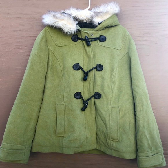 green coat with fur hood